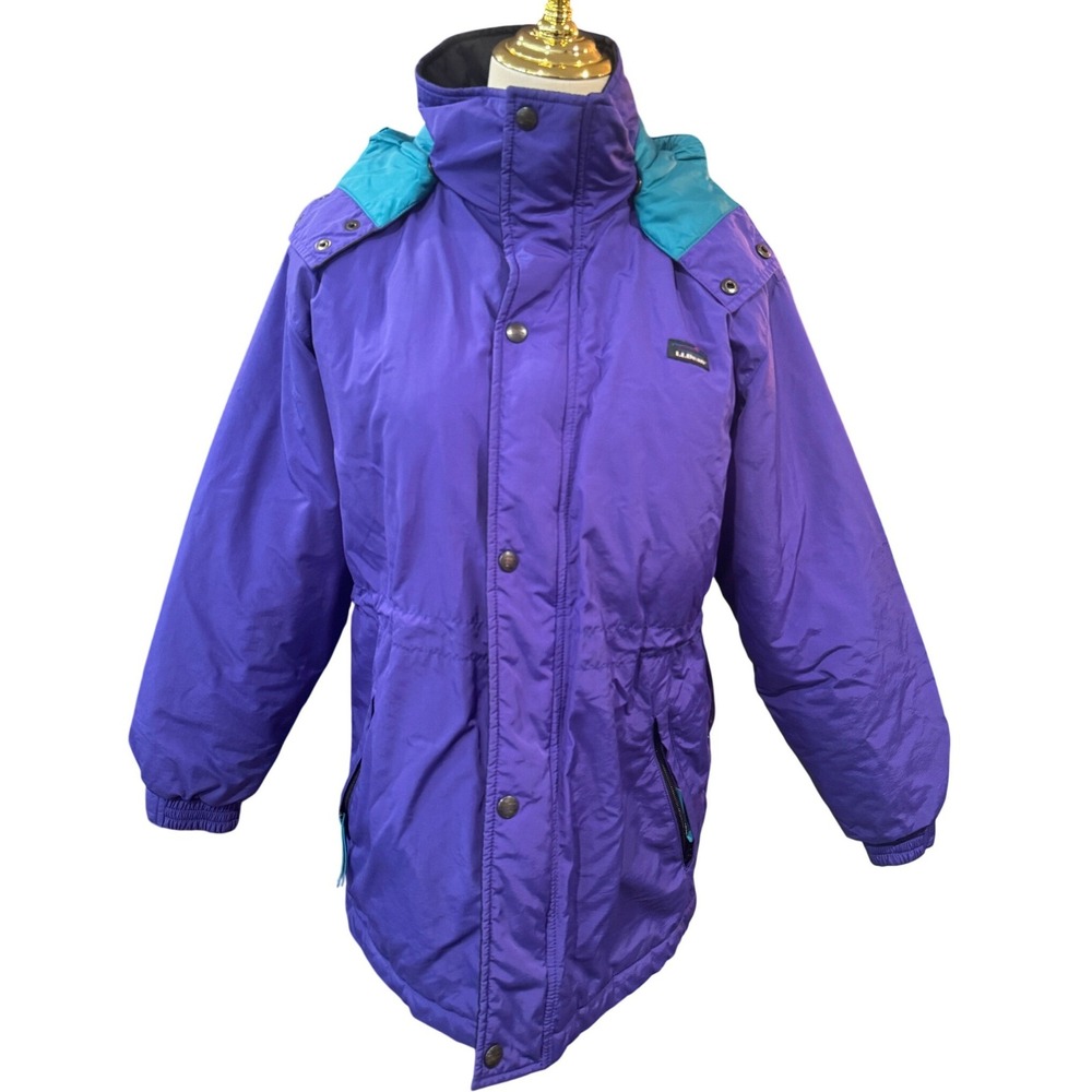 LL Bean Kids Purple Teal Vintage Thinsulate Hooded‎ Winter Jacket L 14-16